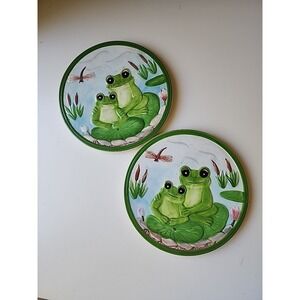 Adorable Frog Family Ceramic Plates Set of 2 Wall Decor